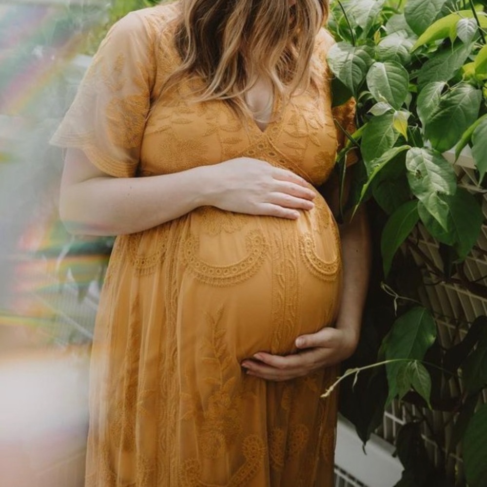 PinkBlush Lace Yellow Maxi Dress
